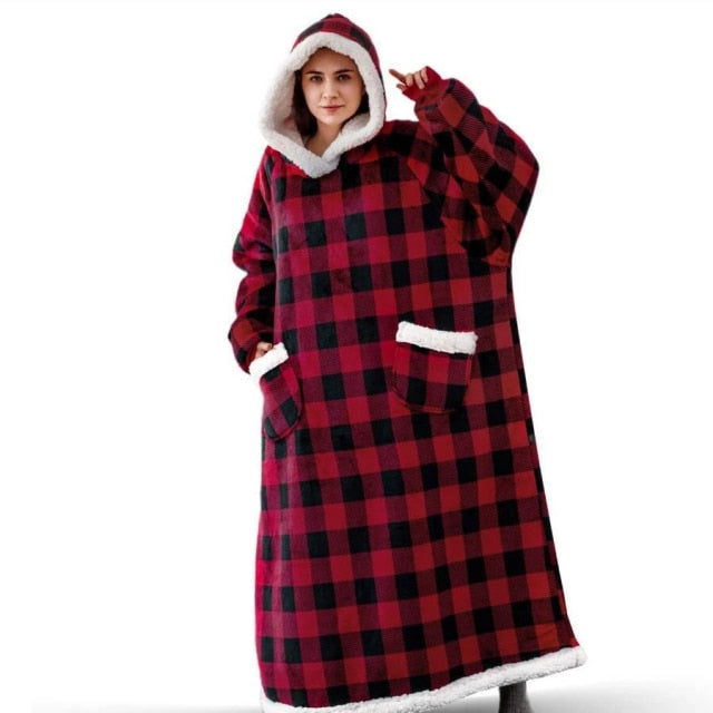 Long Flannel Blanket with Sleeves Winter Oversized Hoodies