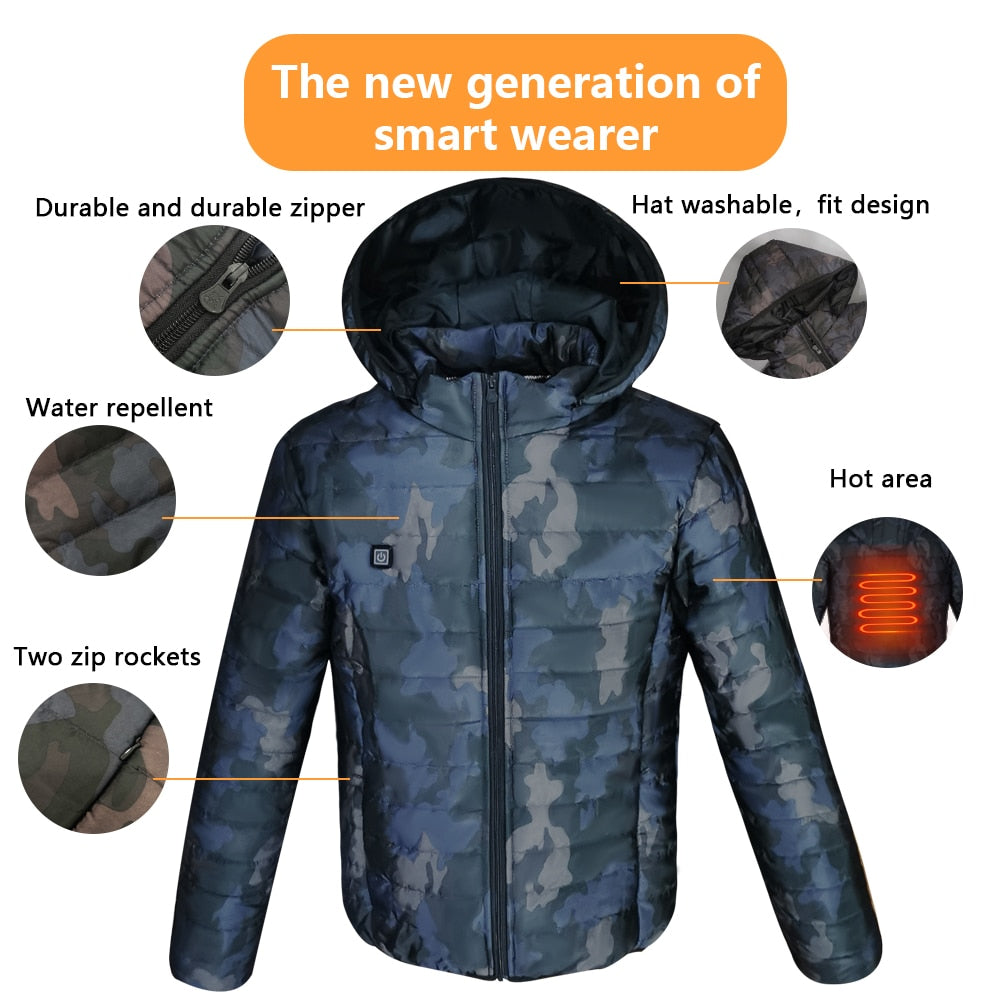 Men Camouflage Heated Winter Warm Jackets USB Heating Padded Jackets