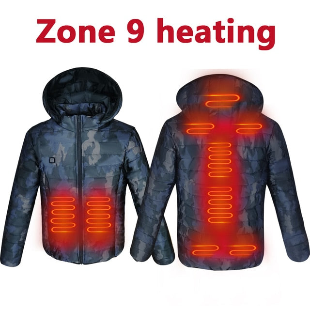 Men Camouflage Heated Winter Warm Jackets USB Heating Padded Jackets