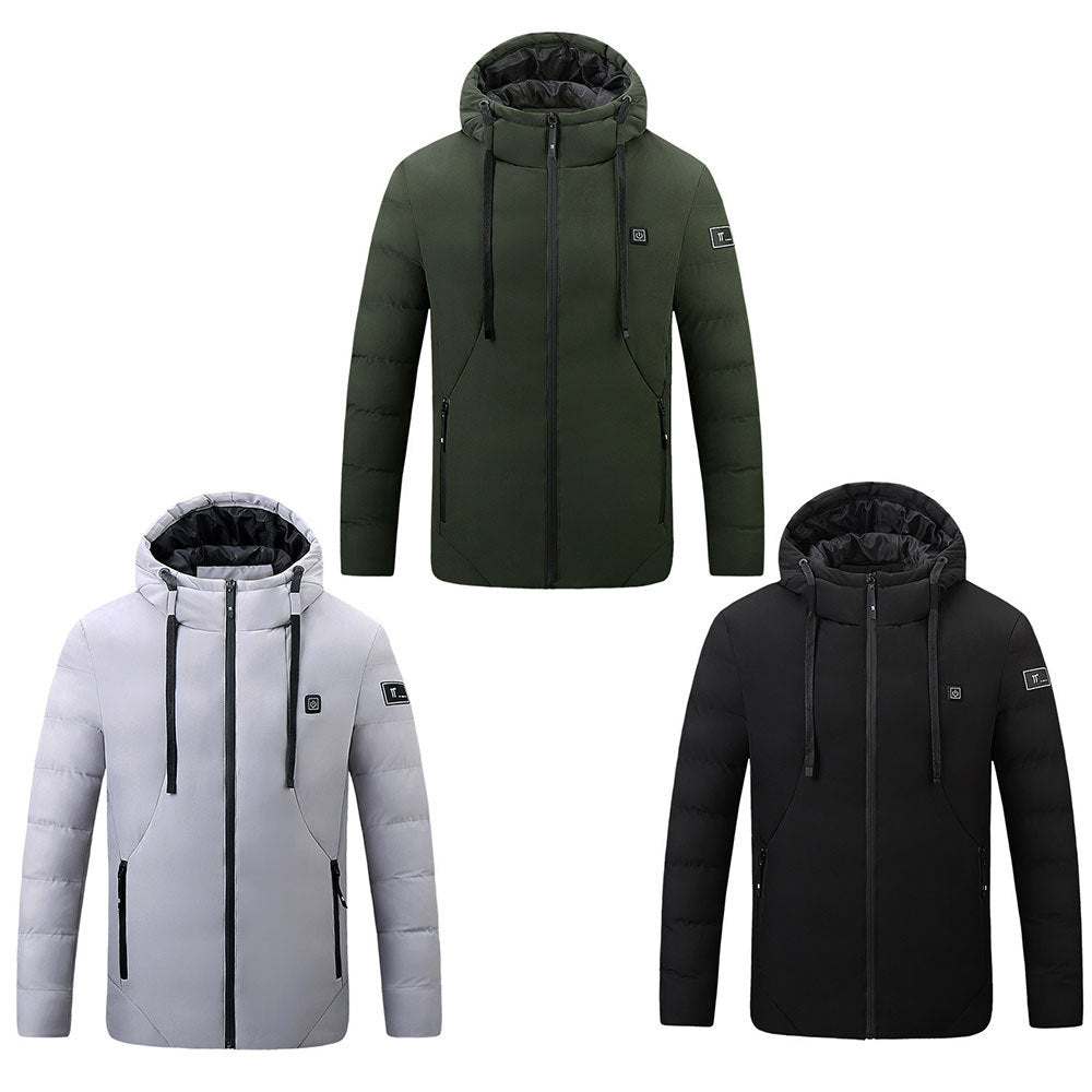 4 Areas Men's Heating Jacket USB Electric Heating Cotton Clothing Thermal Hooded Coat