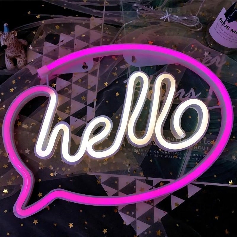 Hello Neon LED Lights Night Lamp