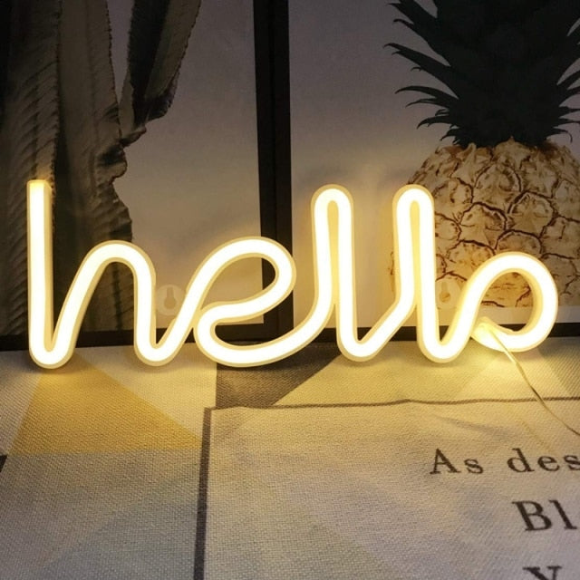 Hello Neon LED Lights Night Lamp