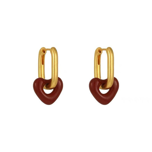 Wine Red Heart Stud Earrings