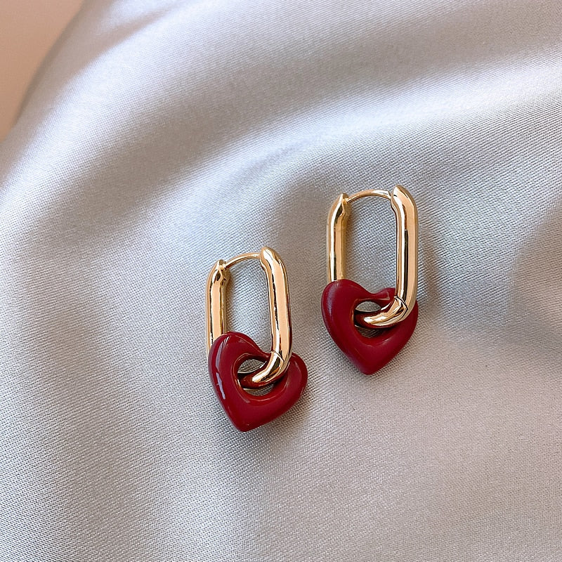 Wine Red Heart Stud Earrings