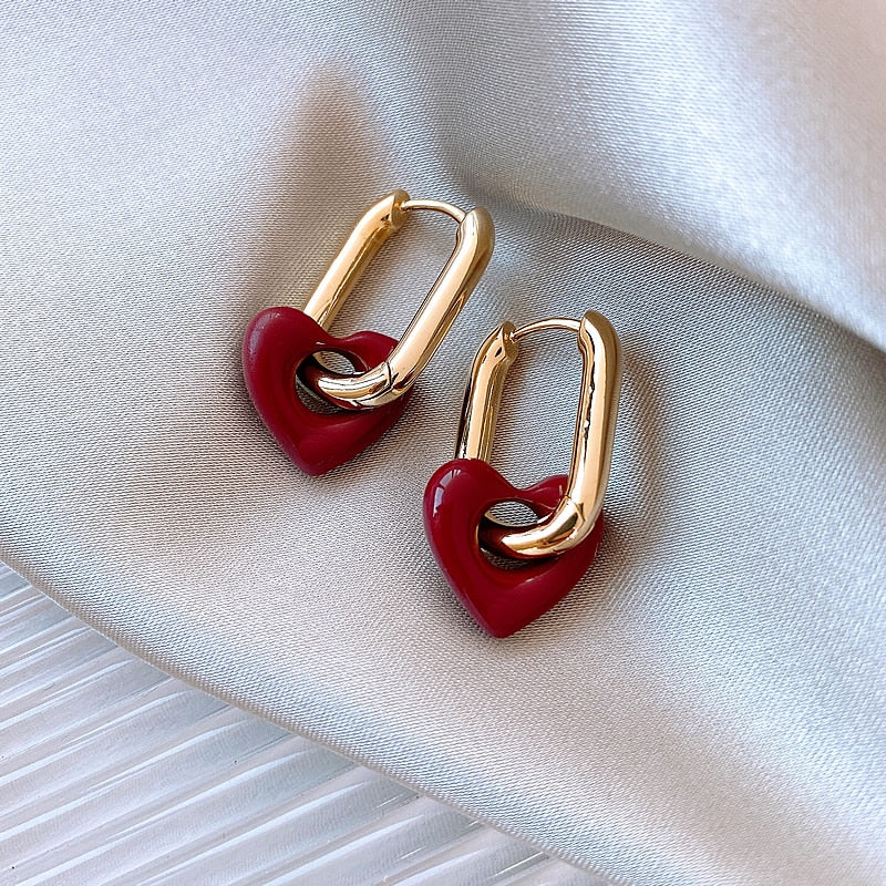 Wine Red Heart Stud Earrings