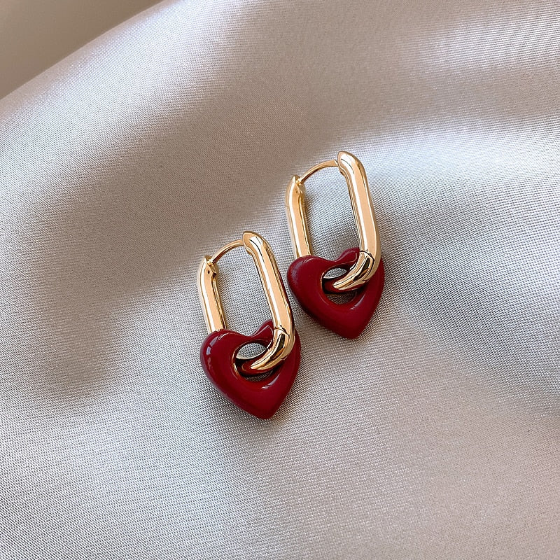 Wine Red Heart Stud Earrings