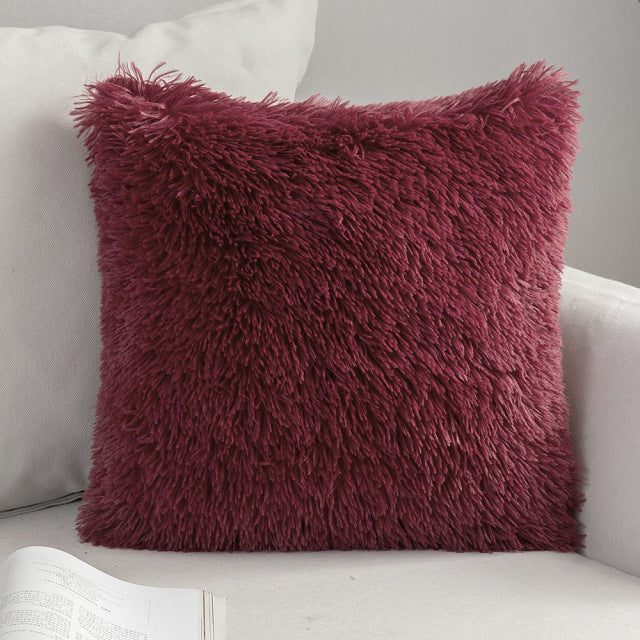 Solid Soft Fluffy Cushion Cover