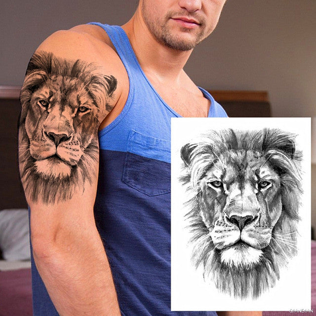 TIGER LION MAN TEMPORARY TATTOOS STICKER WATERPROOF