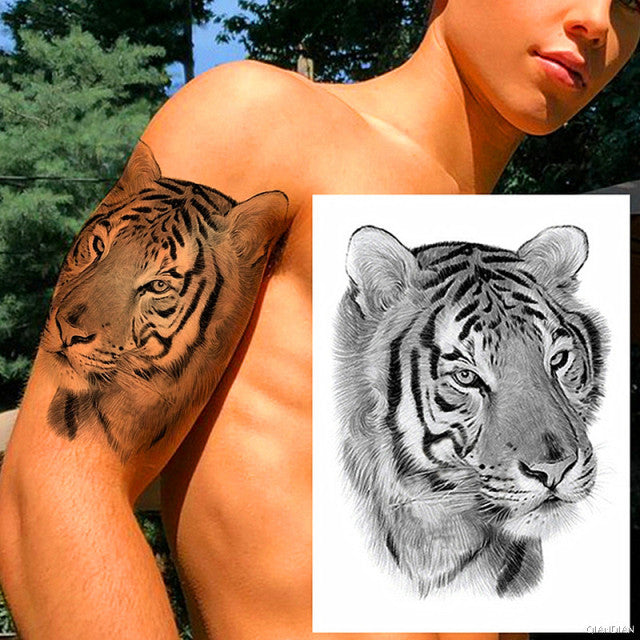 TIGER LION MAN TEMPORARY TATTOOS STICKER WATERPROOF