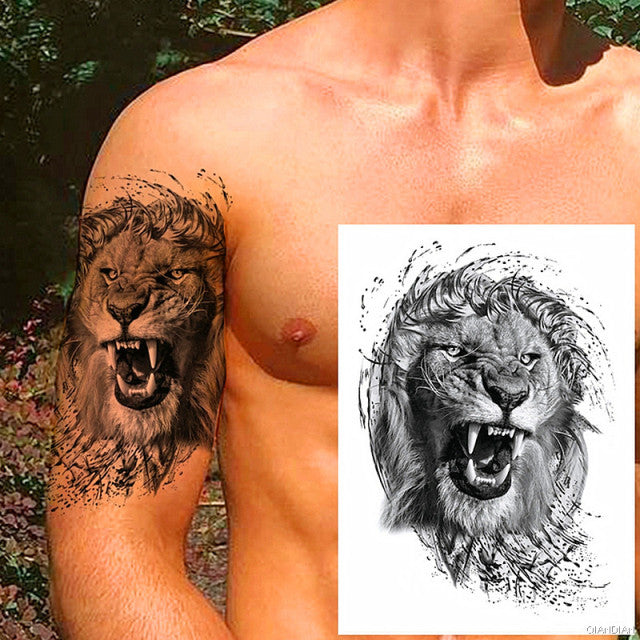 TIGER LION MAN TEMPORARY TATTOOS STICKER WATERPROOF