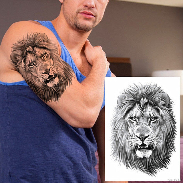 TIGER LION MAN TEMPORARY TATTOOS STICKER WATERPROOF