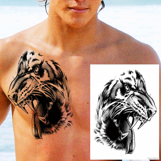 TIGER LION MAN TEMPORARY TATTOOS STICKER WATERPROOF