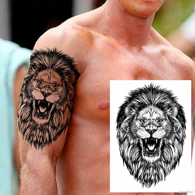 TIGER LION MAN TEMPORARY TATTOOS STICKER WATERPROOF