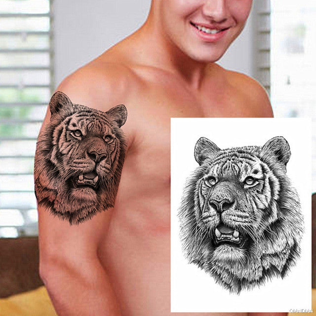 TIGER LION MAN TEMPORARY TATTOOS STICKER WATERPROOF