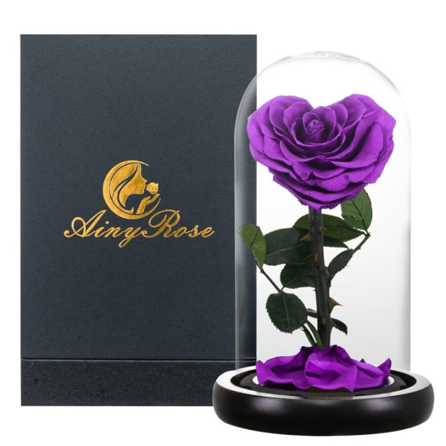 Heart Shaped Preserved Rose Beauty and The Beast Eternal Rose In Glass Dome