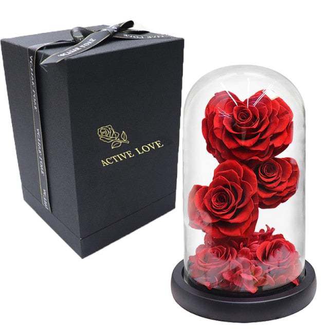 Heart Shaped Preserved Rose Beauty and The Beast Eternal Rose In Glass Dome