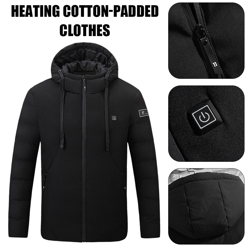 4 Areas Men's Heating Jacket USB Electric Heating Cotton Clothing Thermal Hooded Coat