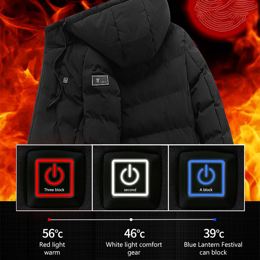 4 Areas Men's Heating Jacket USB Electric Heating Cotton Clothing Thermal Hooded Coat