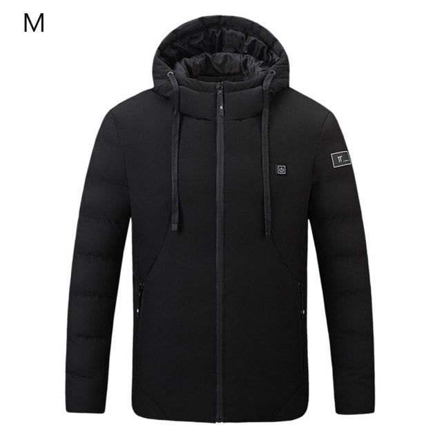 4 Areas Men's Heating Jacket USB Electric Heating Cotton Clothing Thermal Hooded Coat