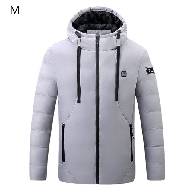 4 Areas Men's Heating Jacket USB Electric Heating Cotton Clothing Thermal Hooded Coat