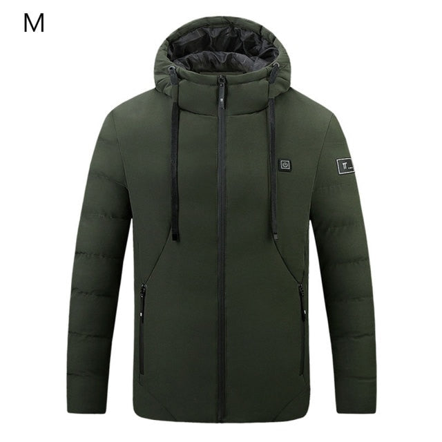 4 Areas Men's Heating Jacket USB Electric Heating Cotton Clothing Thermal Hooded Coat