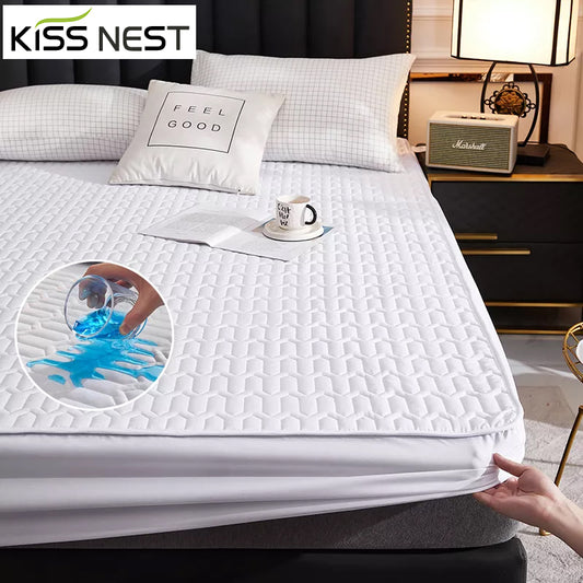 Waterproof Thicken Quilting Process Fitted Sheet Bed Cover Mattress Protector,150x200 180x200 200x220,Solid Color