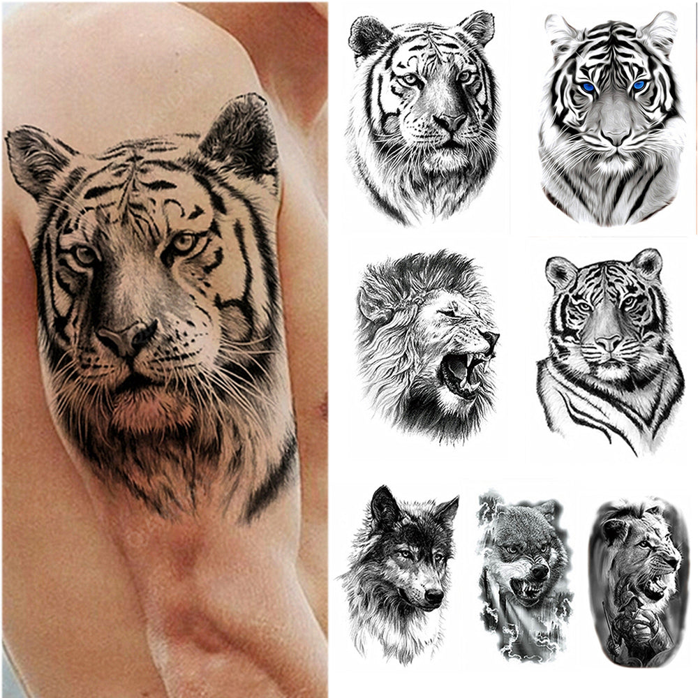 TIGER LION MAN TEMPORARY TATTOOS STICKER WATERPROOF