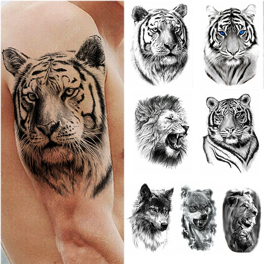 TIGER LION MAN TEMPORARY TATTOOS STICKER WATERPROOF