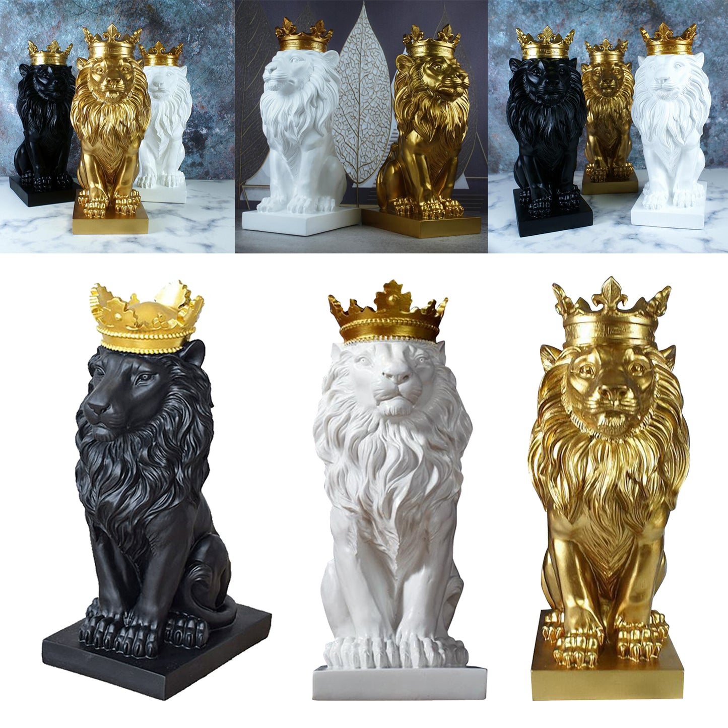 Abstract Gold Crown Lion Sculpture Resin Figurine Home Decor Shelf Statue