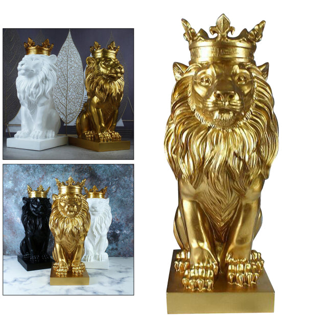 Abstract Gold Crown Lion Sculpture Resin Figurine Home Decor Shelf Statue