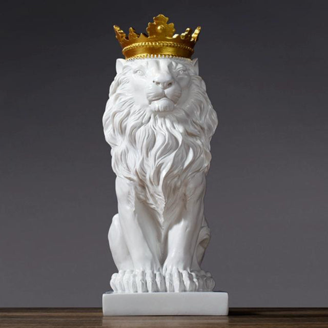 Abstract Gold Crown Lion Sculpture Resin Figurine Home Decor Shelf Statue