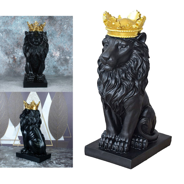 Abstract Gold Crown Lion Sculpture Resin Figurine Home Decor Shelf Statue