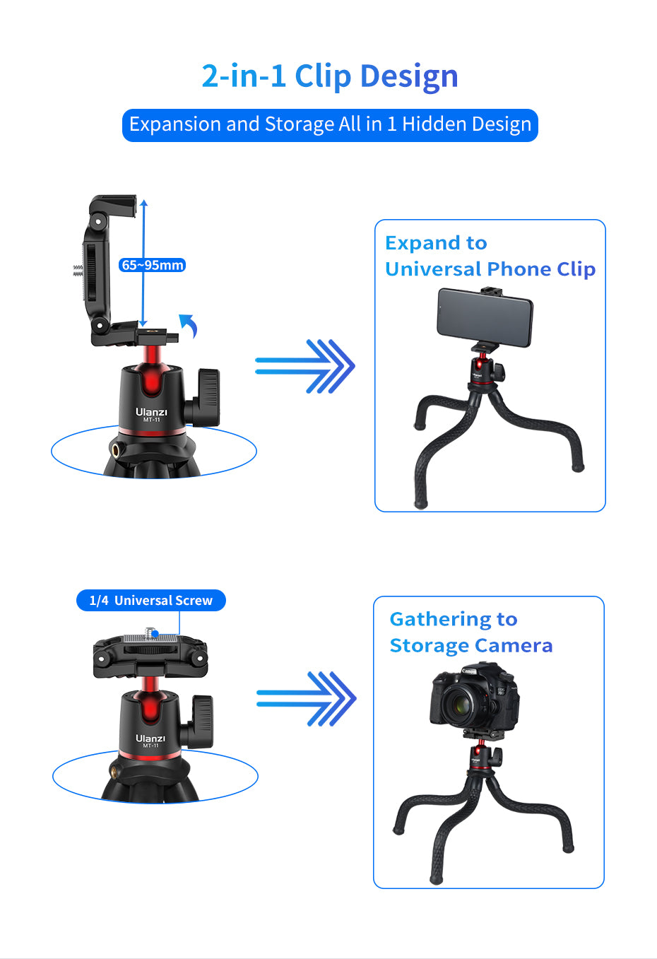 Extend Screw on SLR DSLR GoPro Camera Tripod With Octopus Flexible Tripod