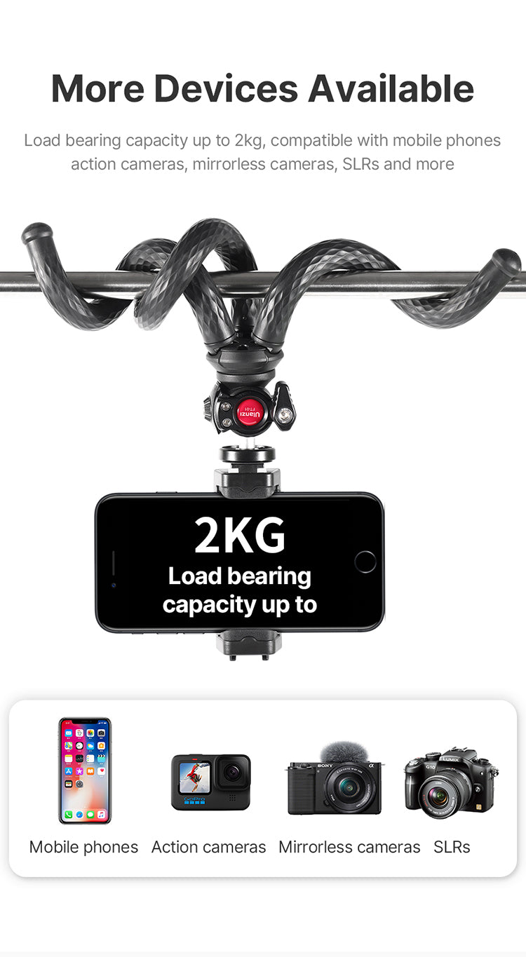 Extend Screw on SLR DSLR GoPro Camera Tripod With Octopus Flexible Tripod