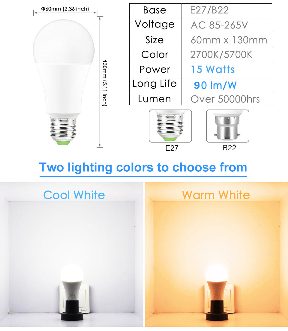 Smart Light Bulb Lamp Work with Alexa/Google Home