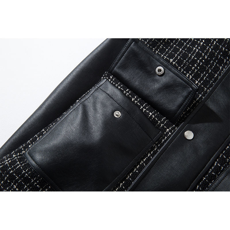 SPLICING LEATHER JACKET WOMEN COAT