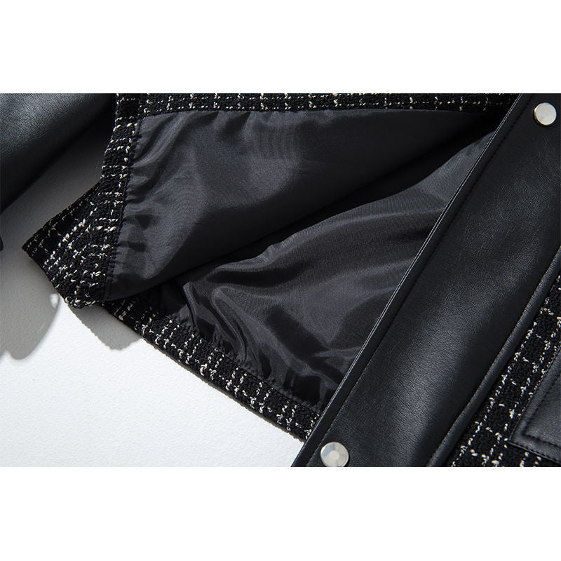 SPLICING LEATHER JACKET WOMEN COAT