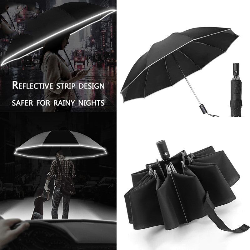 Umbrella With Reflective Stripe Reverse Led Light