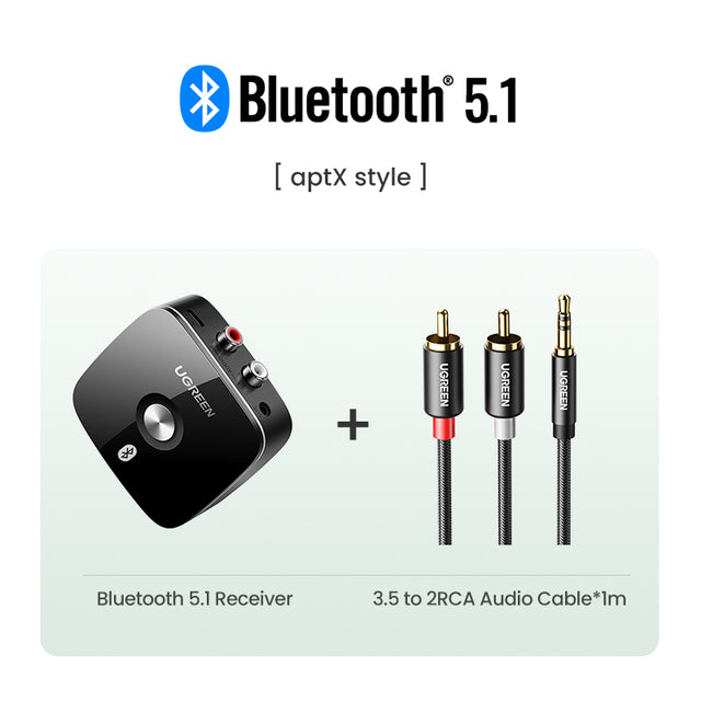 2RCA Bluetooth 5.0 Audio Receiver 5.1 aptX HD 3.5mm Jack Aux Wireless Adapter Music for TV Car