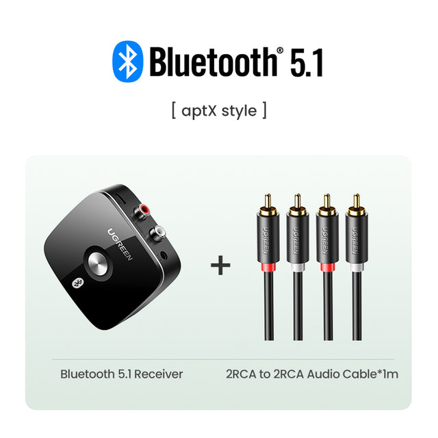 2RCA Bluetooth 5.0 Audio Receiver 5.1 aptX HD 3.5mm Jack Aux Wireless Adapter Music for TV Car