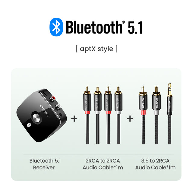 2RCA Bluetooth 5.0 Audio Receiver 5.1 aptX HD 3.5mm Jack Aux Wireless Adapter Music for TV Car