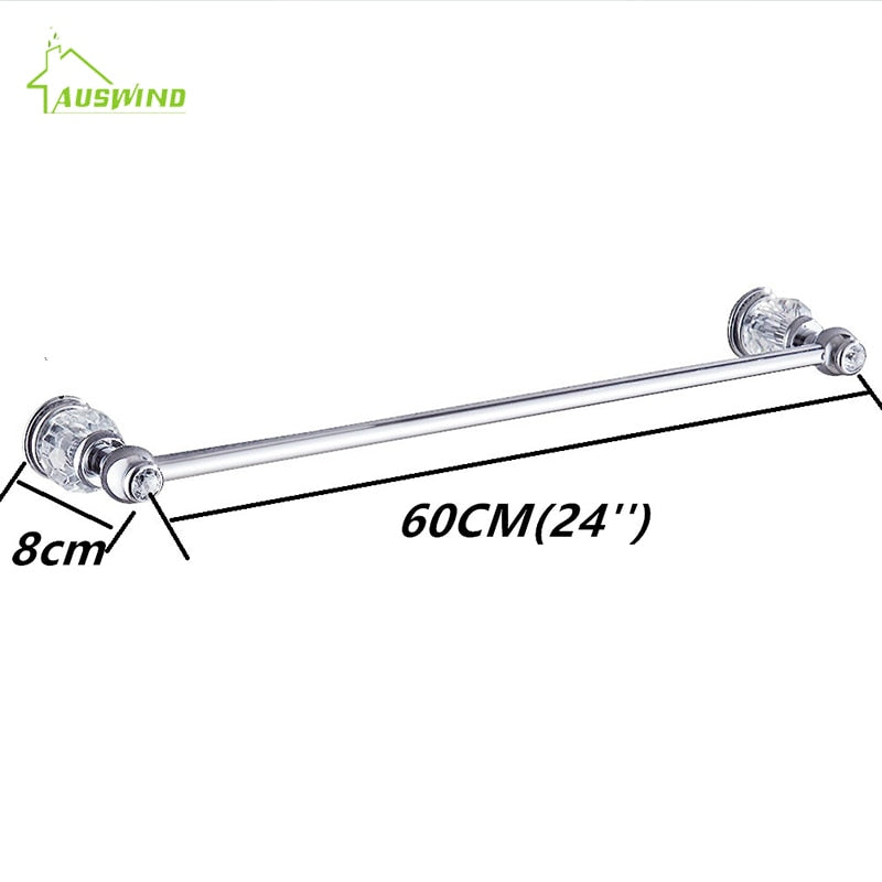 4 Piece Chrome Crystal Brass Bathroom Hardware Set (towel Rack/Towel Ring/Paper Holder/Hook)