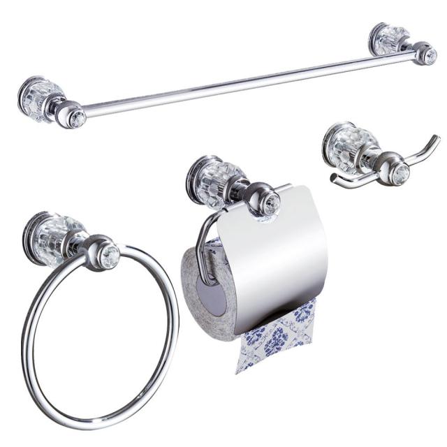 4 Piece Chrome Crystal Brass Bathroom Hardware Set (towel Rack/Towel Ring/Paper Holder/Hook)